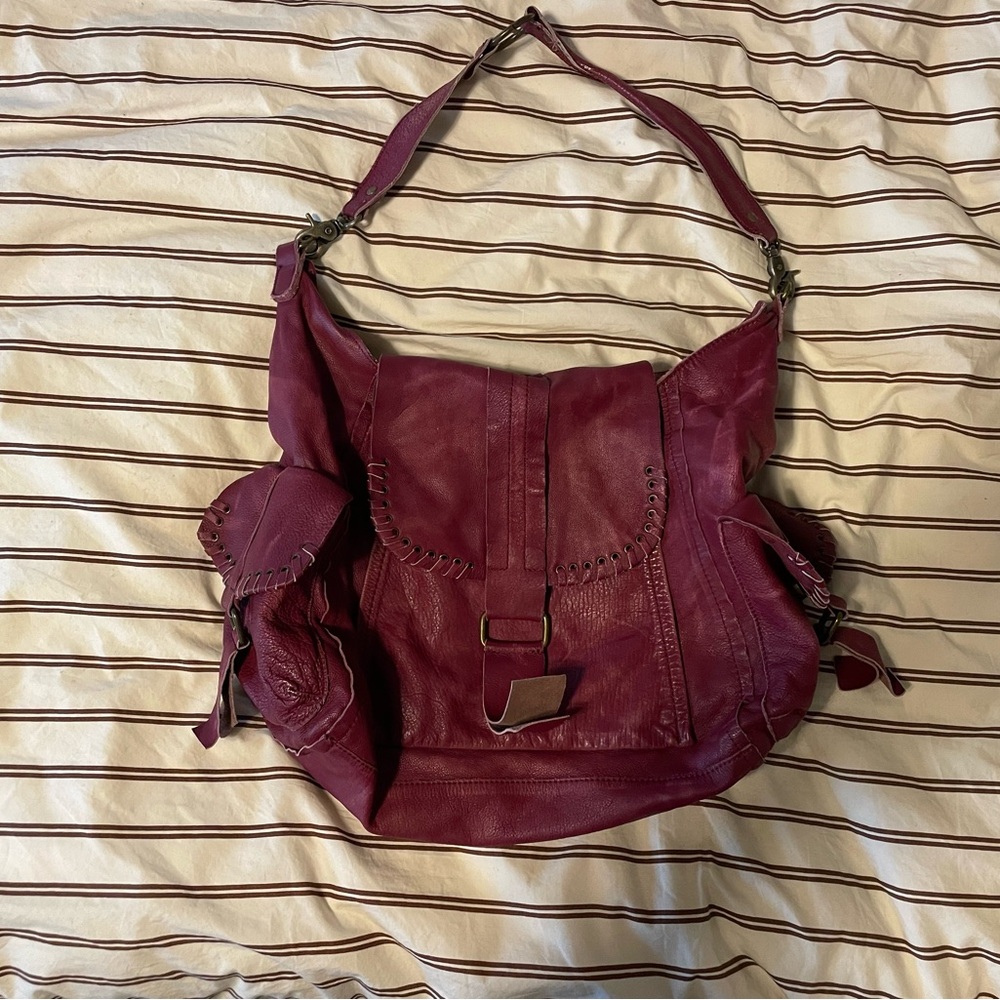 We The Free Leigh Distressed Tote, Elegant Burgundy Leather Shoulder Bag